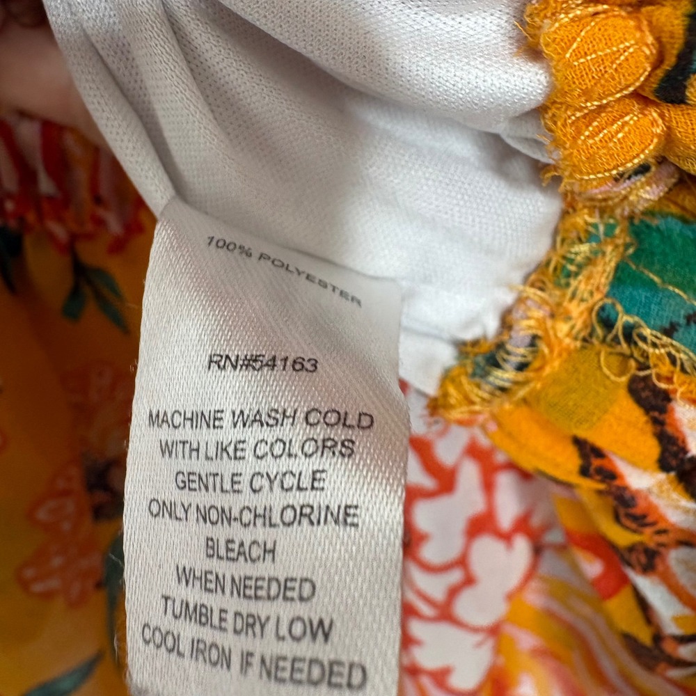 Marc New York Floral Peplum Blouse Orange V-Neck Ruffle Sleeve Top Medium - Picture 5 of 6